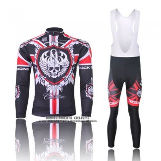 2013 Abbigliamento Ciclismo Rock Racing Nero e Rosso Manica Lunga e Salopette