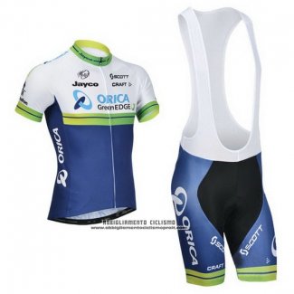 2014 Abbigliamento Ciclismo Orica GreenEDGE Bianco e Blu Manica Corta e Salopette