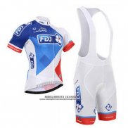 2015 Abbigliamento Ciclismo FDJ Bianco e Blu Manica Corta e Salopette