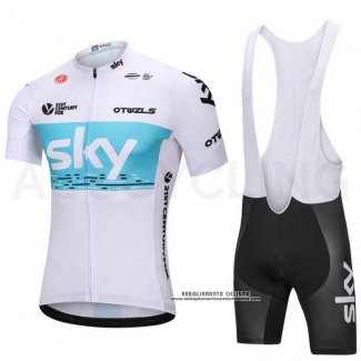 2018 Abbigliamento Ciclismo Sky Bianco e Blu Manica Corta e Salopette