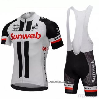 2018 Abbigliamento Ciclismo Sunweb Grigio e Nero Manica Corta e Salopette