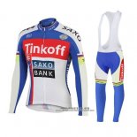 2018 Abbigliamento Ciclismo Tinkoff Saxo Bank Rosso Blu Manica Lunga e Salopette