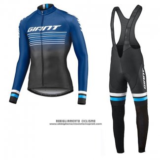 2019 Abbigliamento Ciclismo Giant Race Day Blu Nero Manica Lunga e Salopette