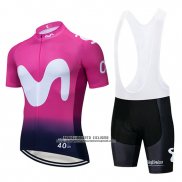 2019 Abbigliamento Ciclismo Movistar Nero Rosa Manica Corta e Salopette