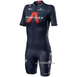 2020 Abbigliamento Ciclismo Donne Ineos Grenadiers Rosso Scuro Blu Manica Corta e Salopette