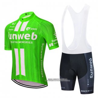 2020 Abbigliamento Ciclismo Sunweb Verde Bianco Manica Corta e Salopette