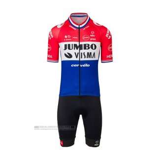 2022 Abbigliamento Ciclismo Jumbo Visma Rosso Bianco Blu Manica Corta e Salopette