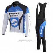 2010 Abbigliamento Ciclismo Giant Bianco e Celeste Manica Lunga e Salopette