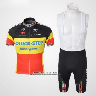 2010 Abbigliamento Ciclismo Quick Step Campione Belgio Manica Corta e Salopette