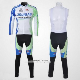 2011 Abbigliamento Ciclismo Liquigas Cannondale Bianco e Verde Manica Lunga e Salopette