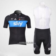 2012 Abbigliamento Ciclismo Sky Nero e Celeste Manica Corta e Salopette