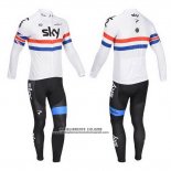 2013 Abbigliamento Ciclismo Sky Campione Regno Unito Bianco Manica Lunga e Salopette
