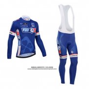 2014 Abbigliamento Ciclismo FDJ Blu Manica Lunga e Salopette