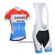 2014 Abbigliamento Ciclismo Garmin Sharp Azzurro e Rosso Manica Corta e Salopette