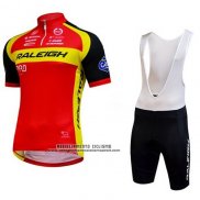 2014 Abbigliamento Ciclismo Raleigh Nero e Rosso Manica Corta e Salopette