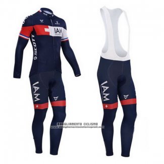 2015 Abbigliamento Ciclismo IAM Blu e Rosso Manica Lunga e Salopette