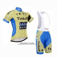 2015 Abbigliamento Ciclismo Tinkoff Saxo Bank Celeste e Giallo Manica Corta e Salopette