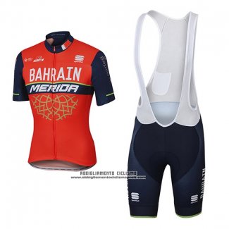 2017 Abbigliamento Ciclismo Bahrain Merida Rosso Manica Corta e Salopette