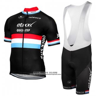 2017 Abbigliamento Ciclismo Etixx Quick Step Campione Lussemburgo Nero Manica Corta e Salopette