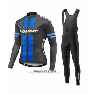 2017 Abbigliamento Ciclismo Giant Blu e Grigio Manica Lunga e Salopette