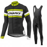 2017 Abbigliamento Ciclismo Giant Verde e Nero Manica Lunga e Salopette