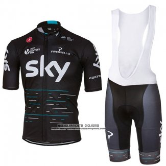 2017 Abbigliamento Ciclismo Sky Nero Manica Corta e Salopette