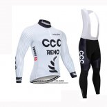 2019 Abbigliamento Ciclismo CCC Bianco Manica Lunga e Salopette