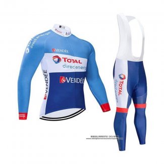 2019 Abbigliamento Ciclismo Direct Energie Blu Bianco Manica Lunga e Salopette