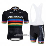 2019 Abbigliamento Ciclismo UCI Mondo Campione Movistar Nero Bianco Manica Corta e Salopette