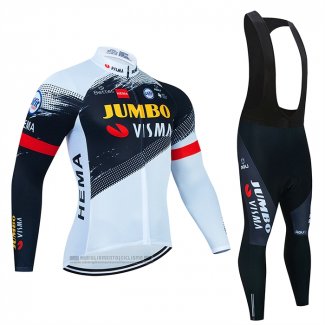 2023 Abbigliamento Ciclismo Jumbo Visma Nero Bianco Manica Lunga e Salopette