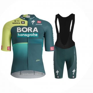 2024 Abbigliamento Ciclismo Bora-Hansgrone Verde Negro Manica Corta e Salopette