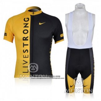 2009 Abbigliamento Ciclismo Livestrong Nero e Giallo Manica Corta e Salopette