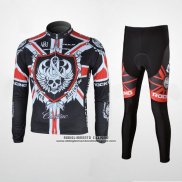 2010 Abbigliamento Ciclismo Rock Racing Nero e Rosso Manica Lunga e Salopette