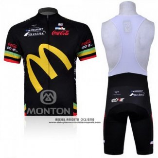 2011 Abbigliamento Ciclismo McDonalds Nero e Giallo Manica Corta e Salopette