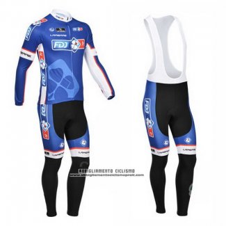 2013 Abbigliamento Ciclismo FDJ Blu Manica Lunga e Salopette