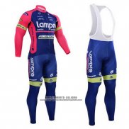 2015 Abbigliamento Ciclismo Lampre Merida Rosa e Blu Manica Lunga e Salopette