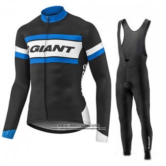 2017 Abbigliamento Ciclismo Giant Blu e Nero Manica Lunga e Salopette