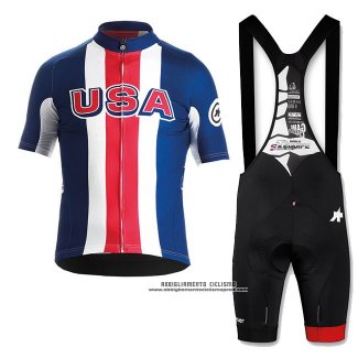 2018 Abbigliamento Ciclismo USA Blu Rosso Bianco Manica Corta e Salopette