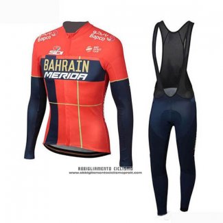 2019 Abbigliamento Ciclismo Bahrain Merida Rosso Manica Lunga e Salopette(2)