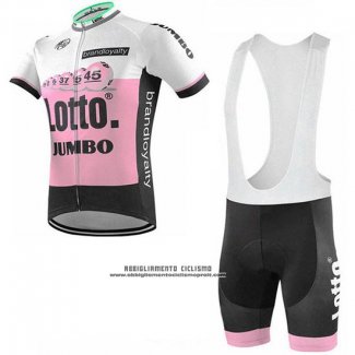 2019 Abbigliamento Ciclismo Lotto NL-Jumbo Rosa Bianco Manica Corta e Salopette