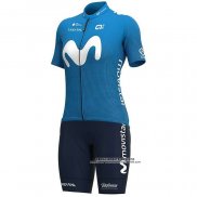 2020 Abbigliamento Ciclismo Donne Movistar Bianco Blu Manica Corta e Salopette