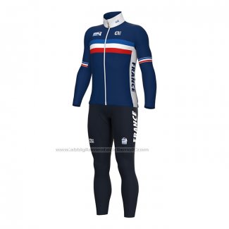 2022 Abbigliamento Ciclismo Francia Blu Manica Lunga e Salopette