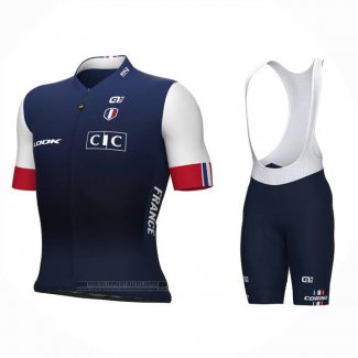 2023 Abbigliamento Ciclismo Francia Blu Bianco Manica Corta e Salopette