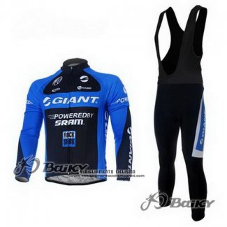 2011 Abbigliamento Ciclismo Giant Blu e Nero Manica Lunga e Salopette