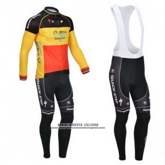 2013 Abbigliamento Ciclismo Omega Pharma Quick Step Campione Belgio Manica Lunga e Salopette