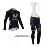 2014 Abbigliamento Ciclismo Movistar Nero Manica Lunga e Salopette