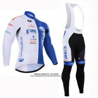 2015 Abbigliamento Ciclismo UHC Bianco e Celeste Manica Lunga e Salopette