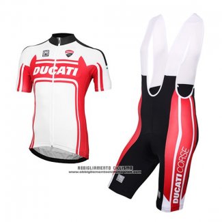 2016 Abbigliamento Ciclismo Ducati Bianco e Rosso Manica Corta e Salopette