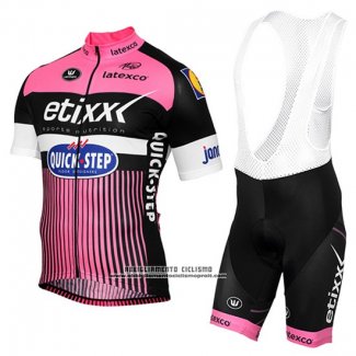 2016 Abbigliamento Ciclismo Etixx Quick Step Rosa e Nero Manica Corta e Salopette