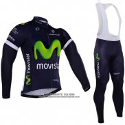 2016 Abbigliamento Ciclismo Movistar Bianco e Blu Manica Lunga e Salopette